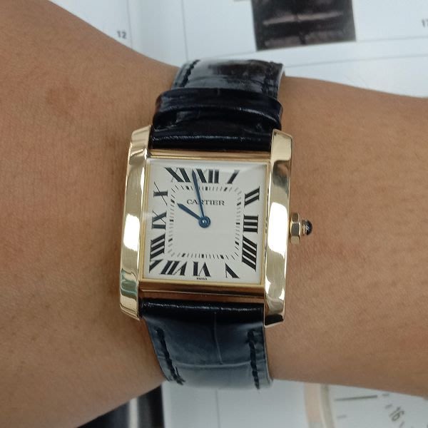 南投流當手錶拍賣 原裝 CARTIER 卡地亞 TANK 坦克 18K金 中型 石英 男女錶 9成5新 附盒單ZR547